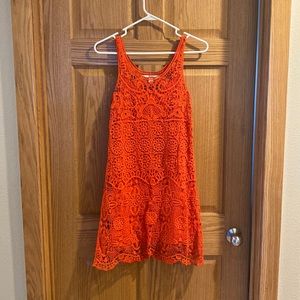 Coral bright orange crochet coverup